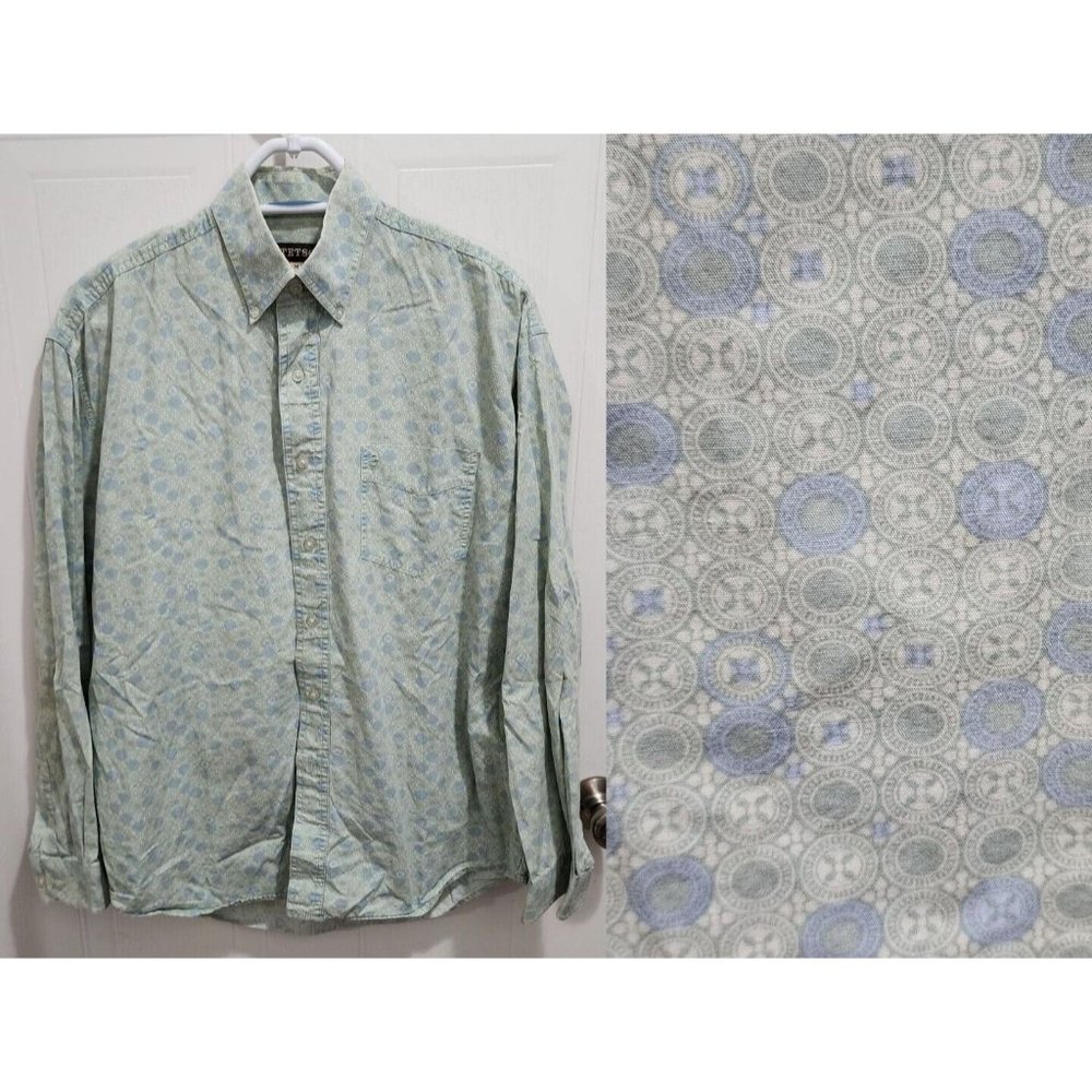 Stetson Seafoam Western‎ Cowboy Pattern Rodeo Button Long Sleeve Shirt Size M